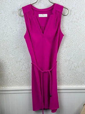 Amanda Uprichard Bright Pink Sleeveless V-Neck Tie Shift Dress - Size - Small thumbnail 2