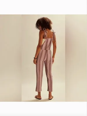 Free People Freya Stripe Overalls. NWT. Mauve combo thumbnail 8