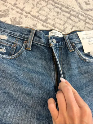 Abercrombie & Fitch Dark Blue Distressed Denim Cutoff Shorts thumbnail 3
