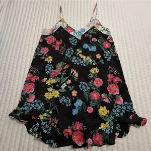 Betsey Johnson Chemise Slip Nightie L Large Black Multi Color Floral Ruffle Hem thumbnail 1