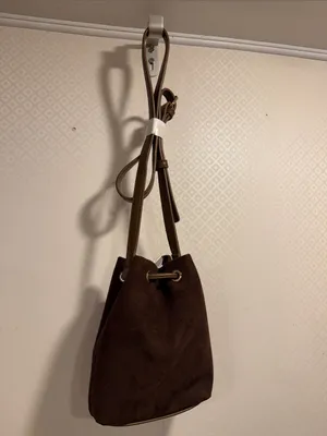 NWOT Anthropologie Classic Brown Suede Drawstring Crossbody Pouch Bag thumbnail 3