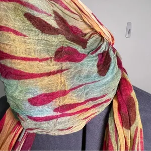 Rue 21 Women's Scarf Orange Yellow Magenta Pink Teal Fringe Hem Flower Rain thumbnail 6