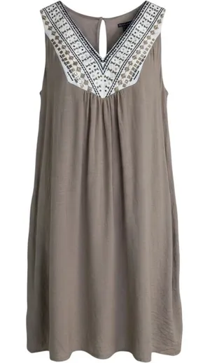 Luxology Taupe Sleeveless Embroidered Sequin V-Neck Shift‎ Dress Y7365114 thumbnail 1