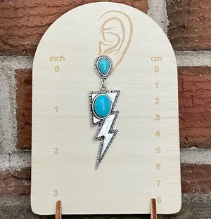 Lightning Bolt Drop Earrings with Turquoise Silver thumbnail 2
