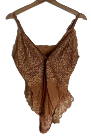 We Are Hah Bodysuit Womens XL Brown Lace Sheer Lingerie‎ Intimates Floral Mesh thumbnail 1