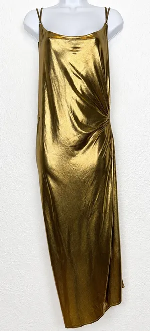 BA&SH Collection Metallic Gold Ruched Draped Backless Midi Dress Sz 1 Small NWT thumbnail 1