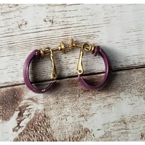 Vintage Clip On Earrings - Purple Hoops 0.75" - Small Paint Chip thumbnail 2