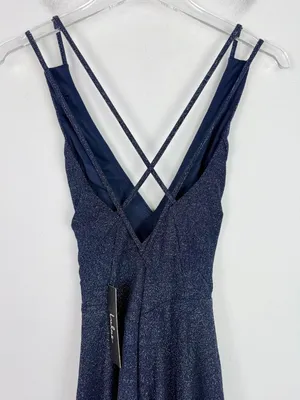 NWT Lulus You Glow Girl Silver and Navy Blue Backless Skater Dress Size XS NEW thumbnail 10