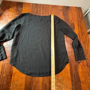 Ann Taylor Black Clip Dot‎ Boat Neck Blouse Bishop Sleeve Button Cuff Small thumbnail 7