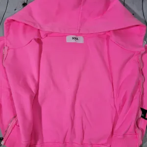 SOUL Cropped Zip‎ Up Hoodie Bright Pink Athletic Casual Womens Size S thumbnail 8