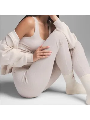 SKIMS Stretch Cotton Rib Leggings High-Waisted Limited Edition Heather Oatmeal thumbnail 3