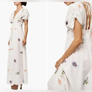 NWT Ciebon Selma Embroidered Plunge Neck Maxi Dress thumbnail 2