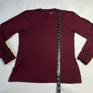 LOFT Crewneck Smocked Cuff Jersey Knit Top Size M Holiday Minimalist Office thumbnail 8