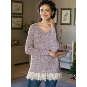 Soft Surroundings Gray Knit Soft Spoken Sweater Tunic With Lace Hem thumbnail 3