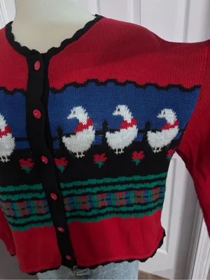 Vintage Goose Cardigan Sweater 90s Novelty Knit Heartstrings M thumbnail 5