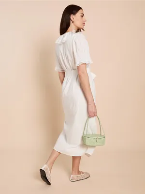 NWT kourt Vida Midi Dress size Medium M Lace Doen midi Ruffle few moda ivory thumbnail 6
