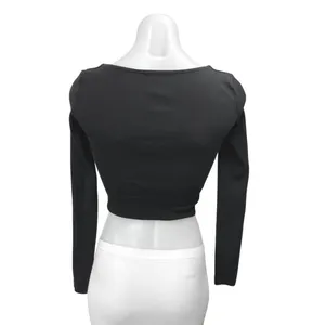 Zara Women's Black Long Sleeve Ribbed Knit Square Neck Sweater Crop Top Size S thumbnail 2
