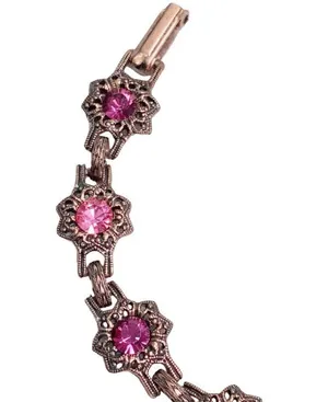 Coppertone Pink Purple Rhinestone Link Bracelet Approximately 7.5” thumbnail 6