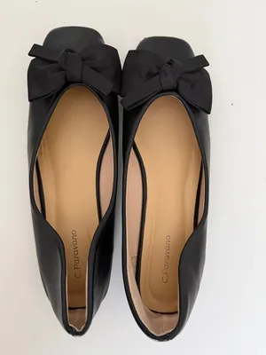 C.Paravano Black Bowknot Soft Leather Square Toe Flats Size 40 thumbnail 2