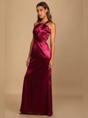 Lulus Devotion to Love Wine Satin One-Shoulder Maxi Dress small thumbnail 8