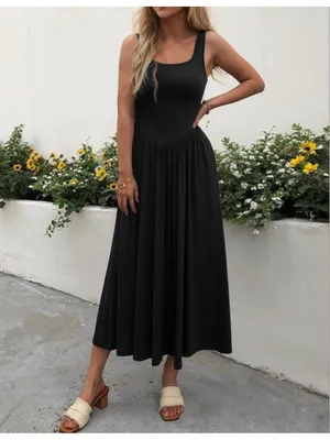 NEW Black Mieazom Tank Maxi Dress Sleeveless Square Neck Pockets XL thumbnail 7