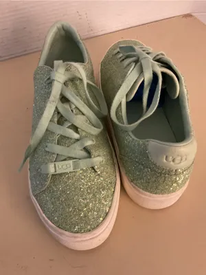 UGG women green sparkling Glitter leather Lace-Up Zilo Sneakers US 9 thumbnail 4