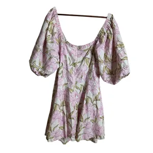 Amalie the Label Linen Blend Floral Puff Sleeve Crossover Cutout Mini Dress 16 thumbnail 2
