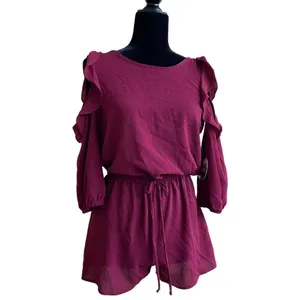 BeBop Womens Romper Size Small Burgundy‎ Wine Shorts Ruffle Keyhole NEW thumbnail 2