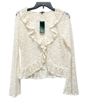 Wild Fable Women's Ivory Floral Lace Ruffle Button Cardigan Large thumbnail 1