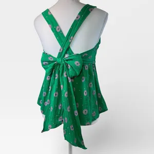 Entro Green Floral Babydoll Top with Bow Tie Spring Open Back Detail MEDIUM thumbnail 5