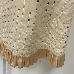 Essence Tan Sequin Ruffle Hem Midi Skirt Satin Trim Size 30 Neutral Boho Chic thumbnail 5