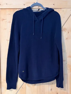 Lauren Ralph Lauren Navy Blue Waffle Knit Hooded Sweater Sz M thumbnail 1