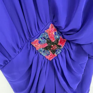 Vintage 1982 Casadei Purple Beaded Chiffon Draped Cocktail Dress Size 10 thumbnail 9