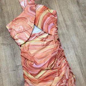 Princess Polly | NEW Orange Pink Marble Mesh Ruched Christoph Mini‎ Dress, 0 thumbnail 5