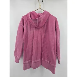 Aerie Hoodie Womens XS Henley Ribbed Corded Pink Long Sleeve Pullover‎ EUC thumbnail 4
