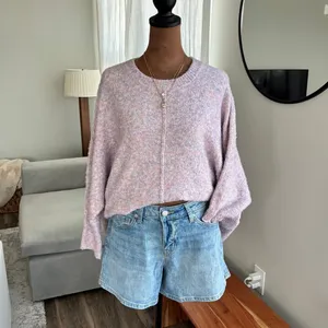 Lou & Gray Loft Pink Marble Heathered Knit Sweater Quarter Sleeve Poncho Style S thumbnail 3