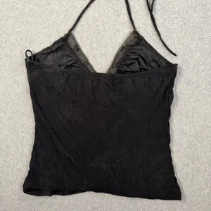 Nabiran Y2k Women's Small Black Halter Top Sequined Beaded Crinkle Tank Blouse thumbnail 8