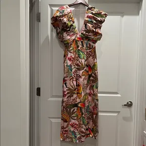 NWT Farm Rio Into The Jungle Premium Linen Midi Dress Pink XS thumbnail 7