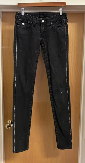 Y2K True Religion Disco Julie Black Crystal Skinny Low Rise Jeans - size 27 thumbnail 1