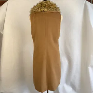 GUESS Los Angeles Womens Medium Camel Tan‎ Faux Fur Collar Longline Vest Chic thumbnail 7