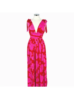 Sugarlips Caribbean Crush Descanso Pleated Maxi Dress Pink Red Size Small NWT thumbnail 2