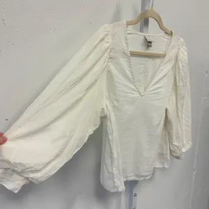 A New Day White V-Neck Puff Sleeve Blouse Medium Cotton Rayon Top Boho Casual thumbnail 3