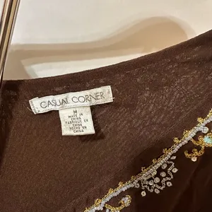 Vintage Brown Floral Embroidered Blouse Size M thumbnail 2
