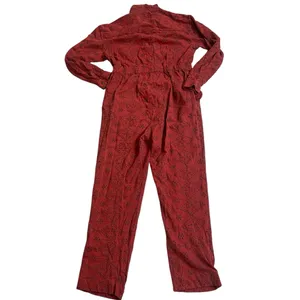 Free People Set The Tone Eyelet Long Sleeve Jumpsuit Terracotta Red Women's Sz 4 thumbnail 5