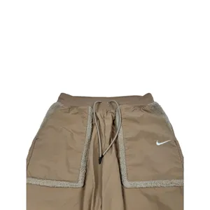Nike‎ Sportswear Utility Cropped Pants Tan Khaki Faux Fur Fleece Trim Large thumbnail 2