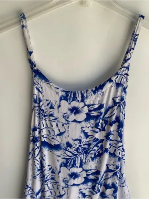 Caribbean blue white tropical Hawaiian print spaghetti strap maxi sun dress thumbnail 4