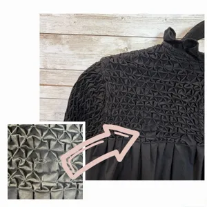Anthropologie Maeve Womens 0 Top Smocked Peasant Blouse Black Puff Sleeve Cotton thumbnail 8