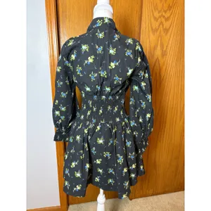 Maeve Anthropologie Tommie Mini Shirtdress Black Floral Smocked Waist Cotton thumbnail 5