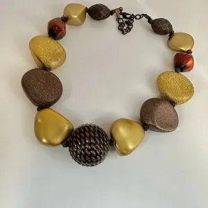 JS gold tone and brown chunky choker necklace thumbnail 4