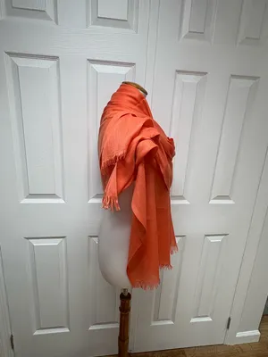 EYFEL Vibrant Orange Pashmina Shall With Fringes - 28.5" x 67.5" - NEW In Bag. thumbnail 4